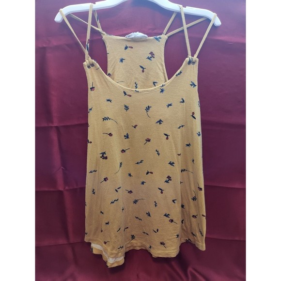 Pink Rose Size Womens Small Tank Top Blouse Yellow Flowers Floral Boho Strappy S - Picture 2 of 6